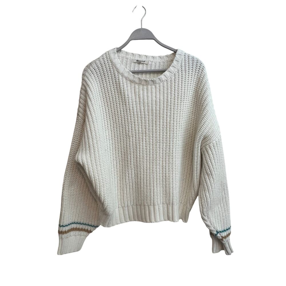Rip Curl Cream Chunky Knit Cropped Oversized Sweater Waffle Knit Coastal Large